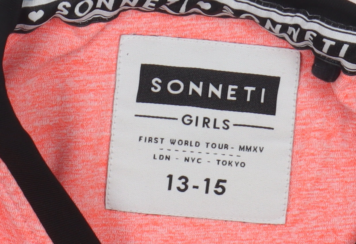 Close-up detail of Sonneti girls’ pink cropped t-shirt 13-14 years