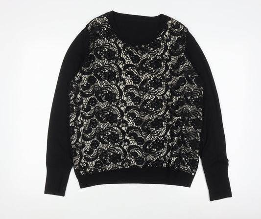 Jaeger Women's Black Lace Pullover Jumper