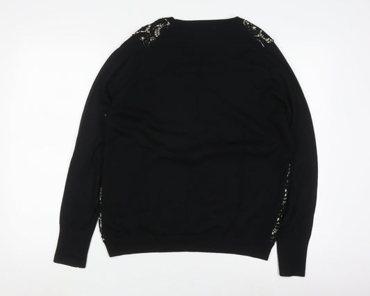 Jaeger Women's Black Lace Pullover Jumper