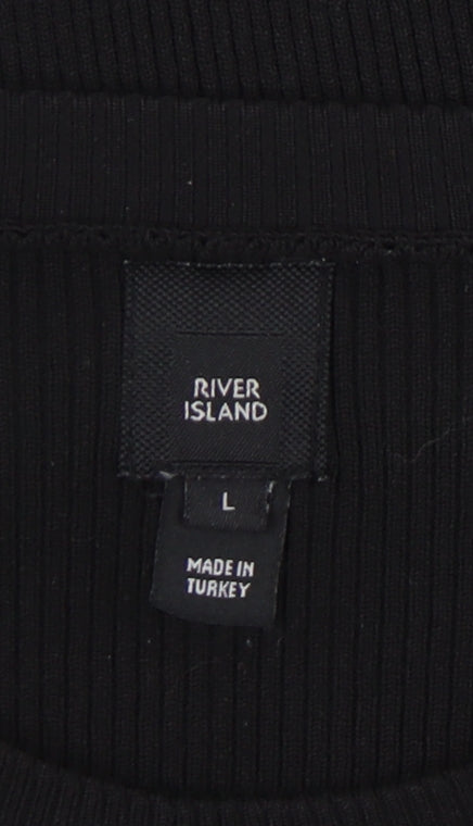 Close-up detail of River Island Black Knit Long Sleeve Top L