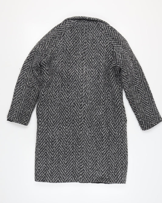 Motel Women's Black Herringbone Mid-Length Coat S