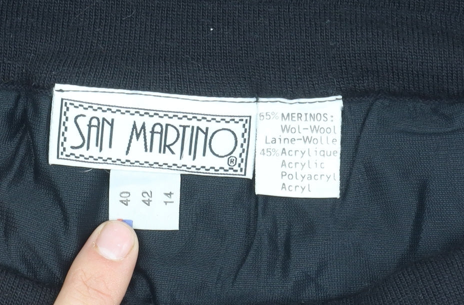 San Martino Women's Black Pencil Skirt, Size 12, Wool Blend
