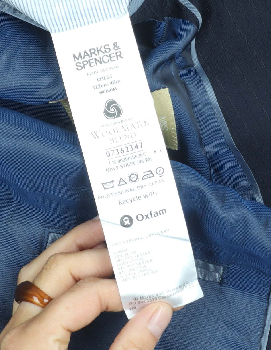 Marks and Spencer Men's Blue Striped Blazer 48R