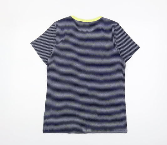 Lands' End Women's Blue Striped T-Shirt, M, Short Sleeve