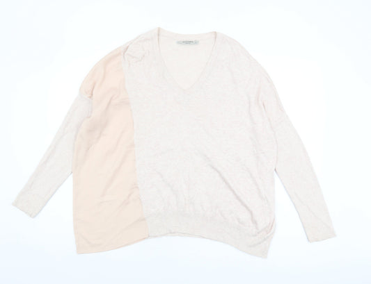 AllSaints Women's Beige V-Neck Pullover Jumper Size M