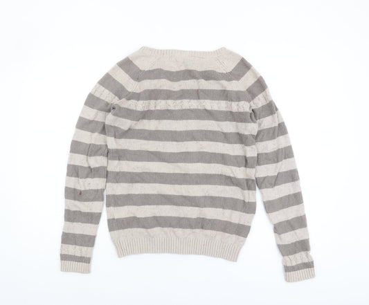 FatFace Women's Grey Striped Pullover Jumper Size 10