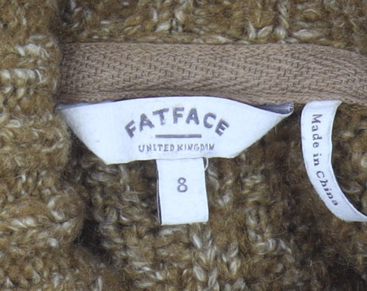 FatFace Women's Brown Roll Neck Cable Knit Jumper Size 8