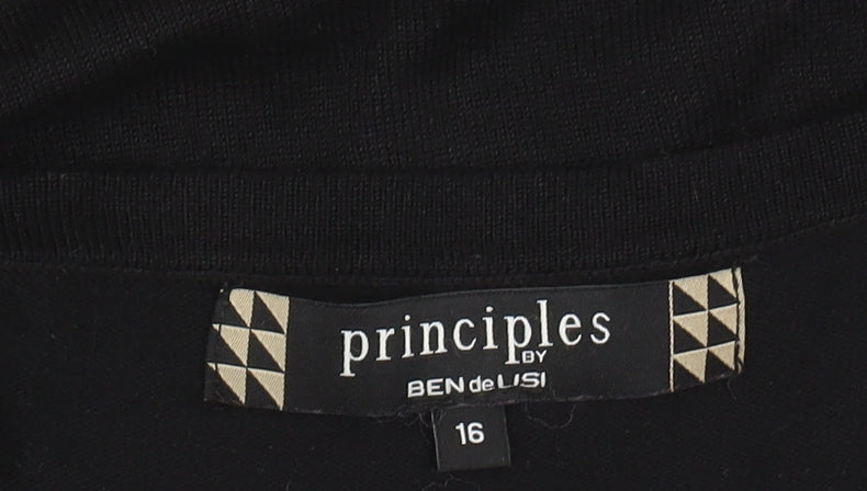 Brand and care label for Principles Women’s Black Geometric jumper, size UK 16