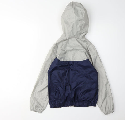 Decathlon Boys Blue Grey Windbreaker Jacket 8 Years Hooded