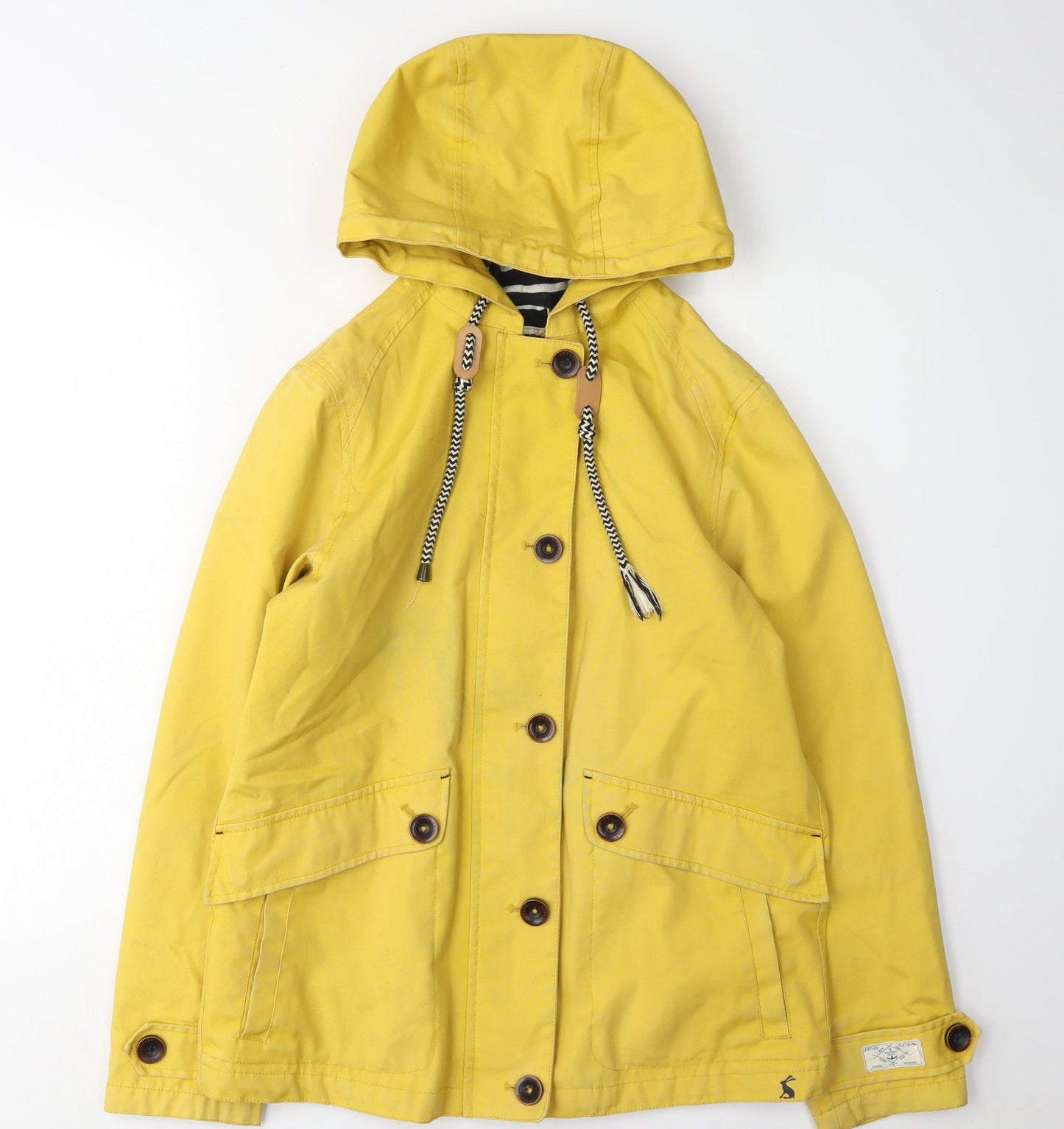 Joules Women's Yellow Rain Coat UK 8 Hooded Nautical