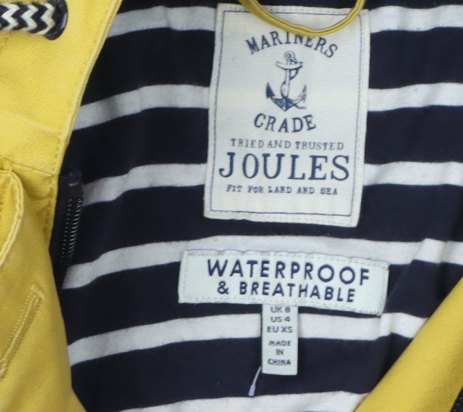 Joules Women's Yellow Rain Coat UK 8 Hooded Nautical