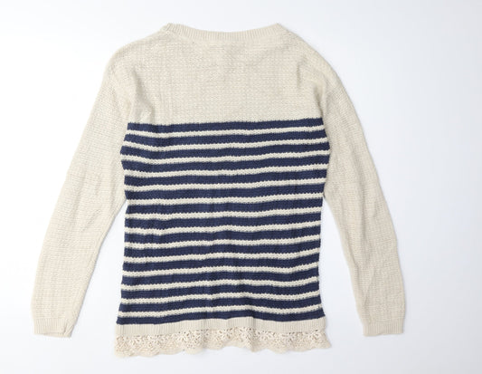 FatFace Women's Beige Striped Pullover Jumper Size 8