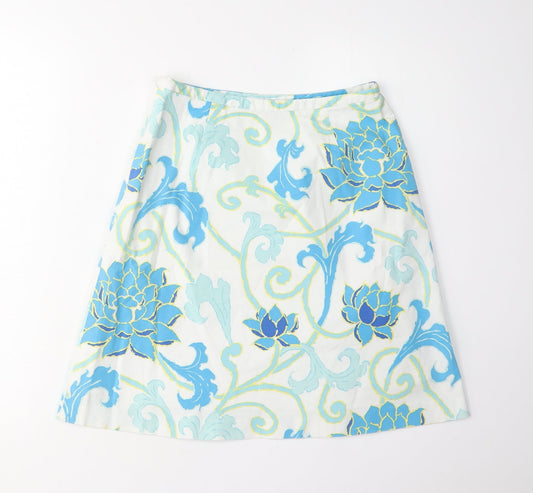 Laura Ashley Women Blue Floral A-Line Skirt Size 8
