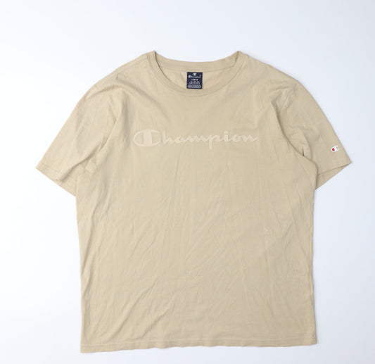 Champion Beige Men's T-Shirt Large Short Sleeve Cotton