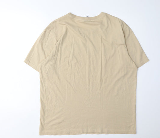 Champion Beige Men's T-Shirt Large Short Sleeve Cotton