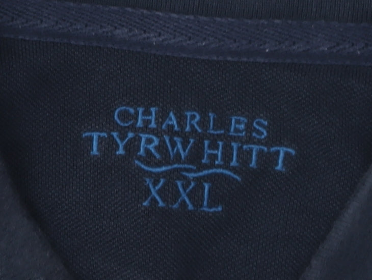 Charles Tyrwhitt Men's Blue Striped Long Sleeve Polo 2XL