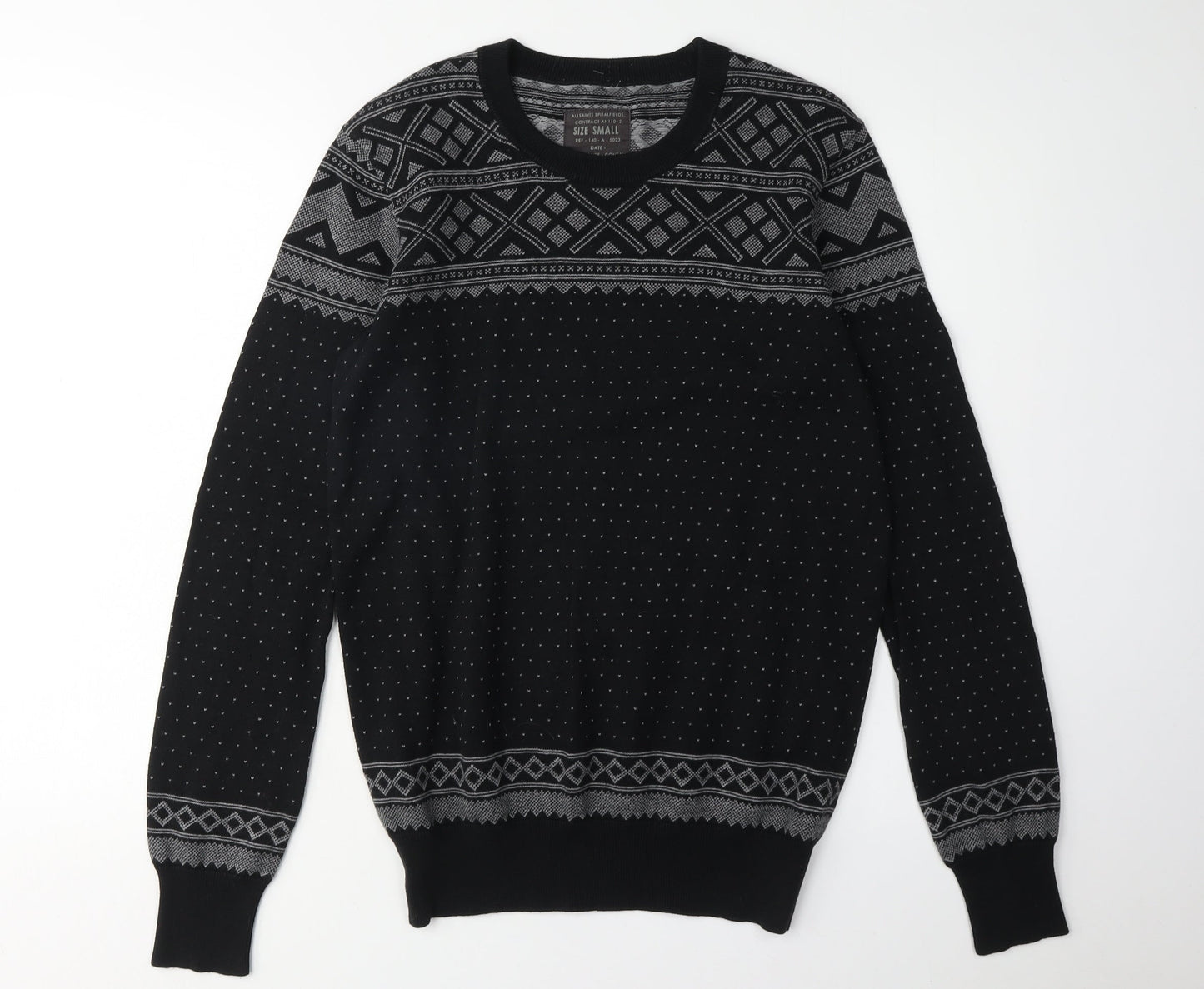 AllSaints Men's Black Argyle Pullover Jumper, Size S