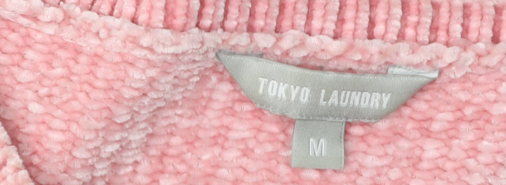 Tokyo Laundry Women's Pink Cable-Knit Pullover M
