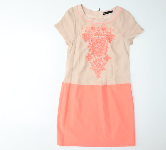 Karen Millen Women's Beige Pink Shift Dress Size 8