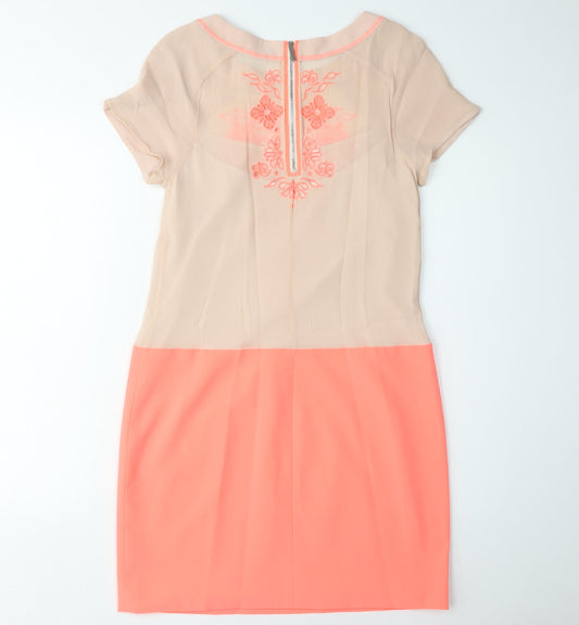 Karen Millen Women's Beige Pink Shift Dress Size 8