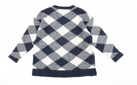 Marks and Spencer Men's Blue Argyle Pullover Jumper Size L