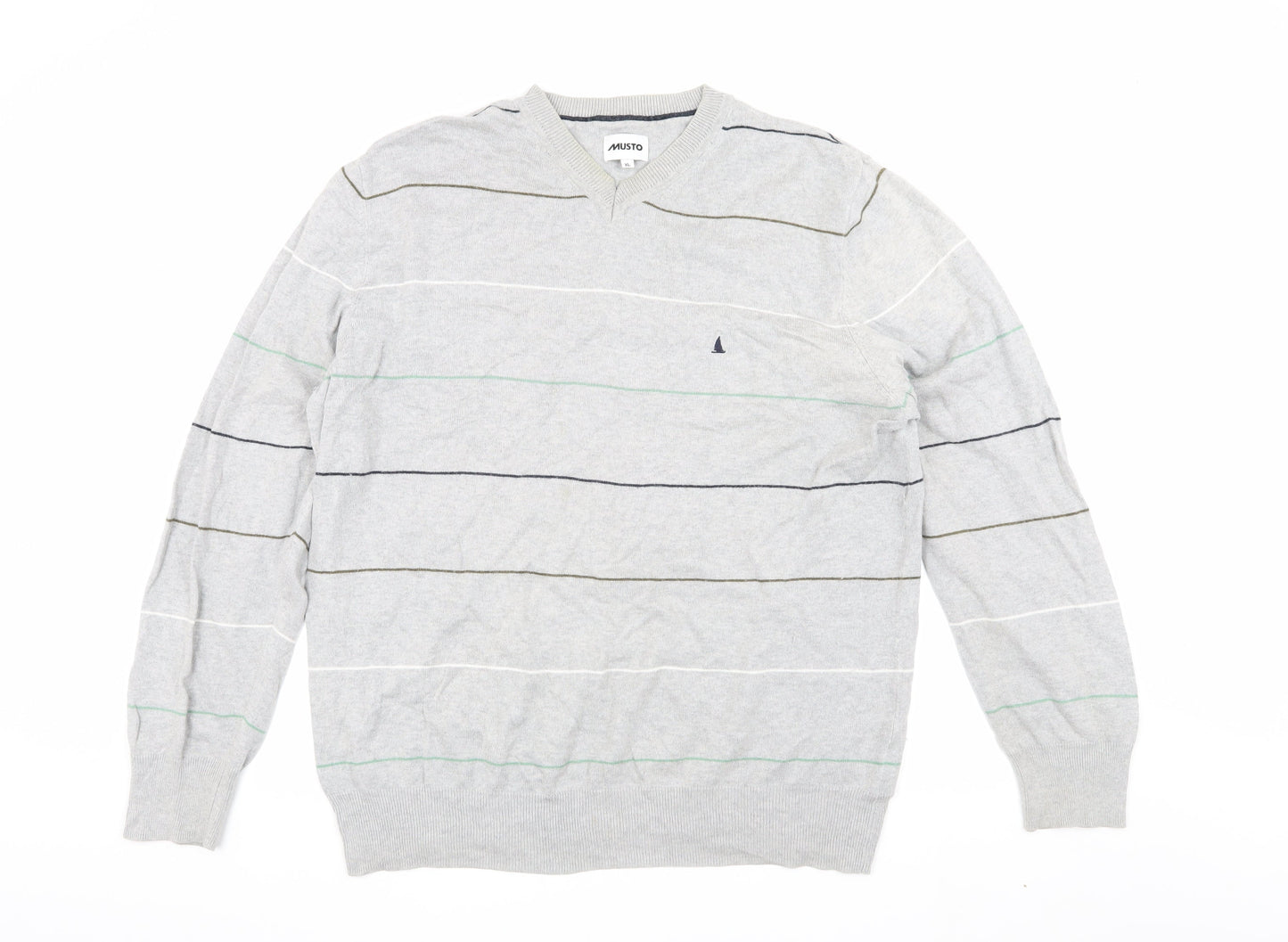 Musto Men's Grey XL Striped Pullover V-Neck Jumper