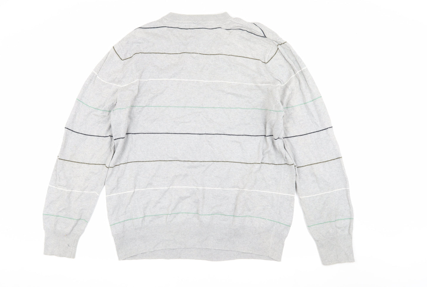Musto Men's Grey XL Striped Pullover V-Neck Jumper