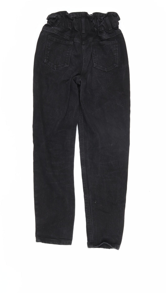 Kylie Girls Black Paperbag Jeans - 11 Years, Regular Fit
