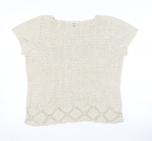 Laura Ashley Beige Open-Knit Pullover Jumper, Size L