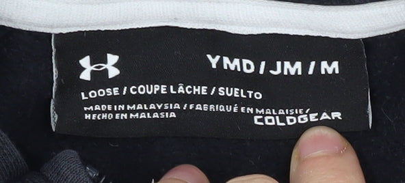 Brand and care label for Under Armour boys’ black full zip hoodie m