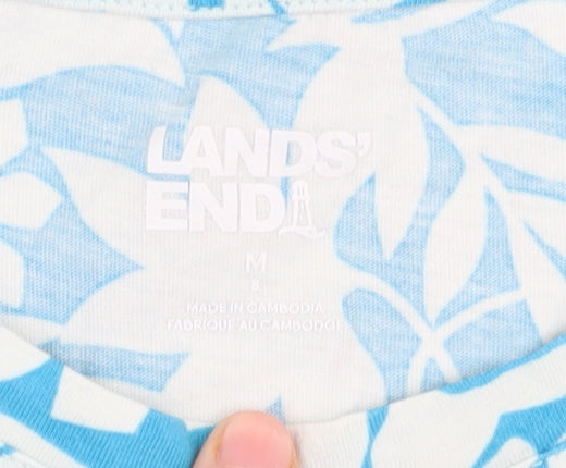 Brand and care label for Lands' End girls’' blue floral t-shirt, 8 years