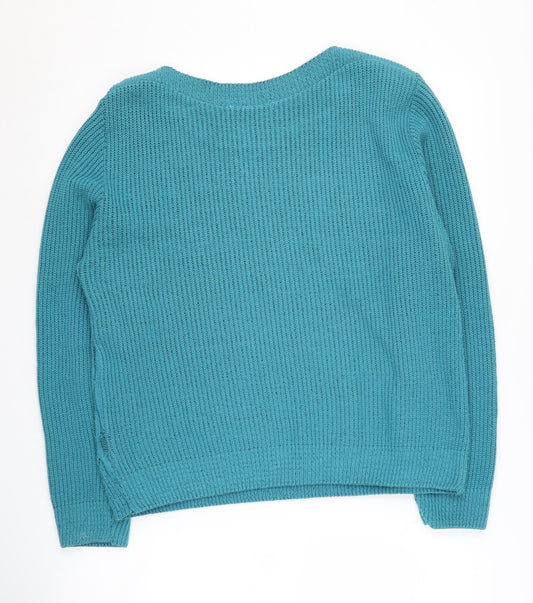Womens UK M/L Lakeland Blue Pullover Cable-Knit