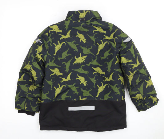 H&M Boys Green Dinosaur Parka, Winter Jacket, 7-8 Years