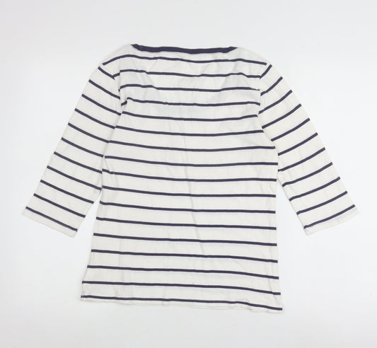 Gap Women's White Striped T-Shirt, L, 3/4 Sleeve Casual