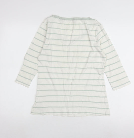 Gap Women's White Striped Top L 3/4 Sleeve Scoop Neck