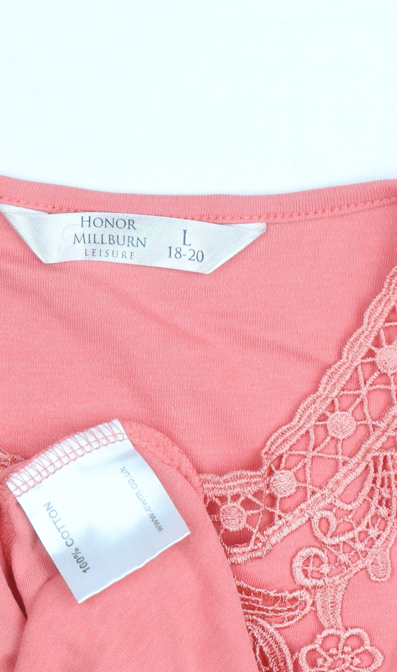 Close-up detail of Honor Millburn Women's Pink Embroidered T-Shirt L
