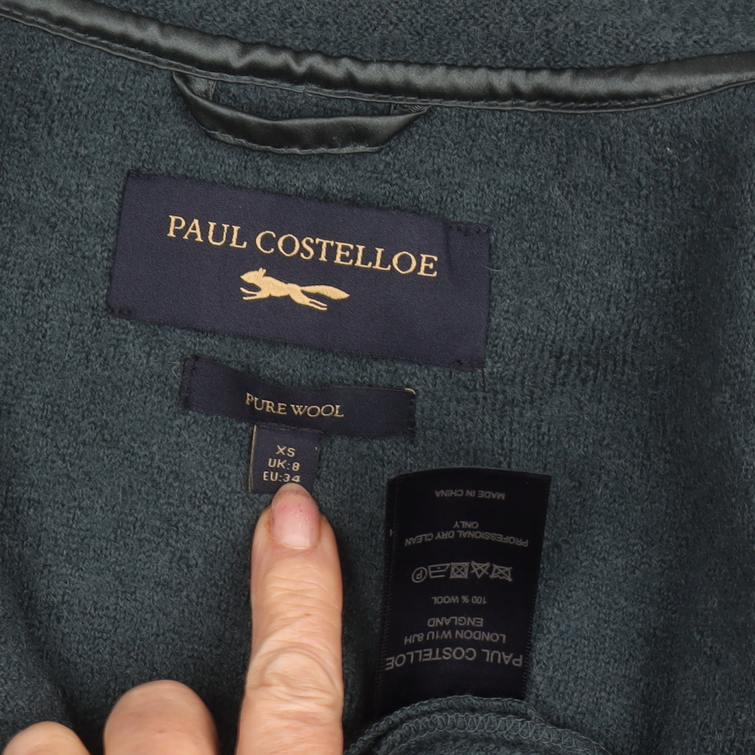 Paul Costelloe Women's Green Wool Coat Size 8 Zip Collared