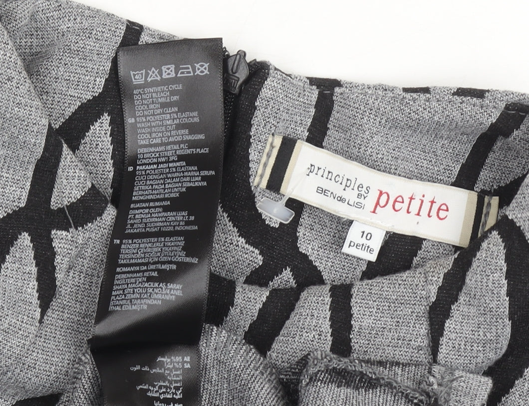 Close-up detail of Principles Petite Grey Geometric Sleeveless Dress