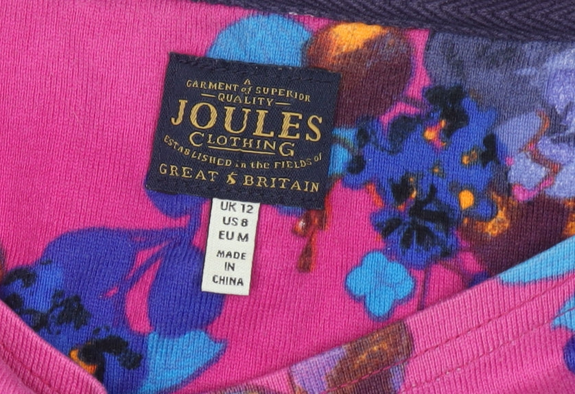 Joules Women's Pink Floral Long Sleeve Top UK 12