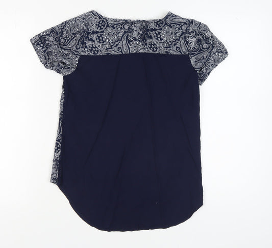 Fat Face Women's Blue Paisley Scoop Neck T-Shirt Size 8