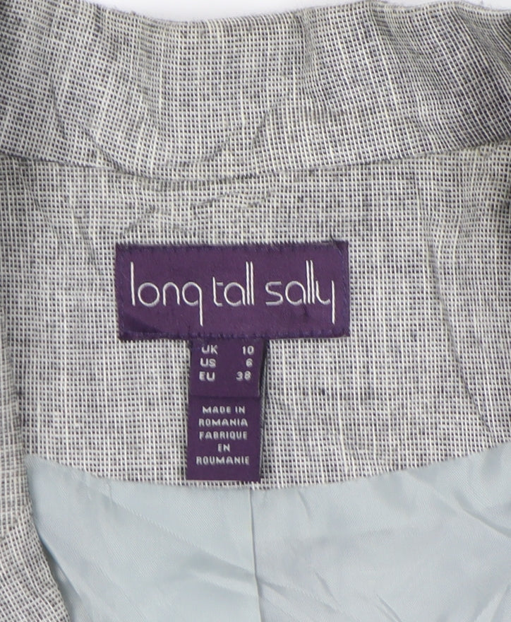 Close-up detail of Long Tall Sally Women’s Grey Check Blazer, size UK 10
