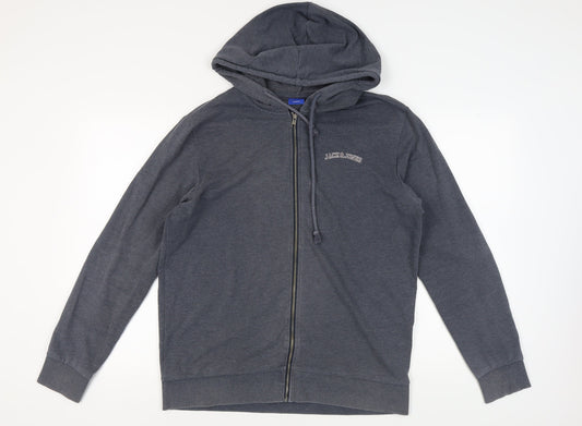 Mens UK XL Regular JACK & JONES Grey Full Zip Hoodie