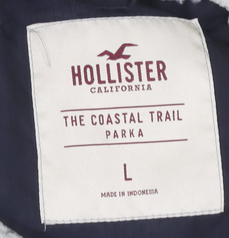 Hollister Men's Black Parka Jacket Size L Hooded