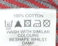 Brand and care label for ASOS Men's Red L Henley Jumper, Striped Cotton