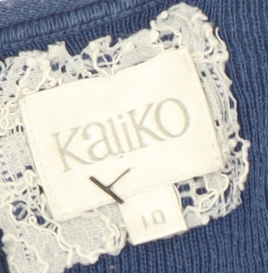 Close-up detail of Kaliko Women's Blue Midi Dress, size 10