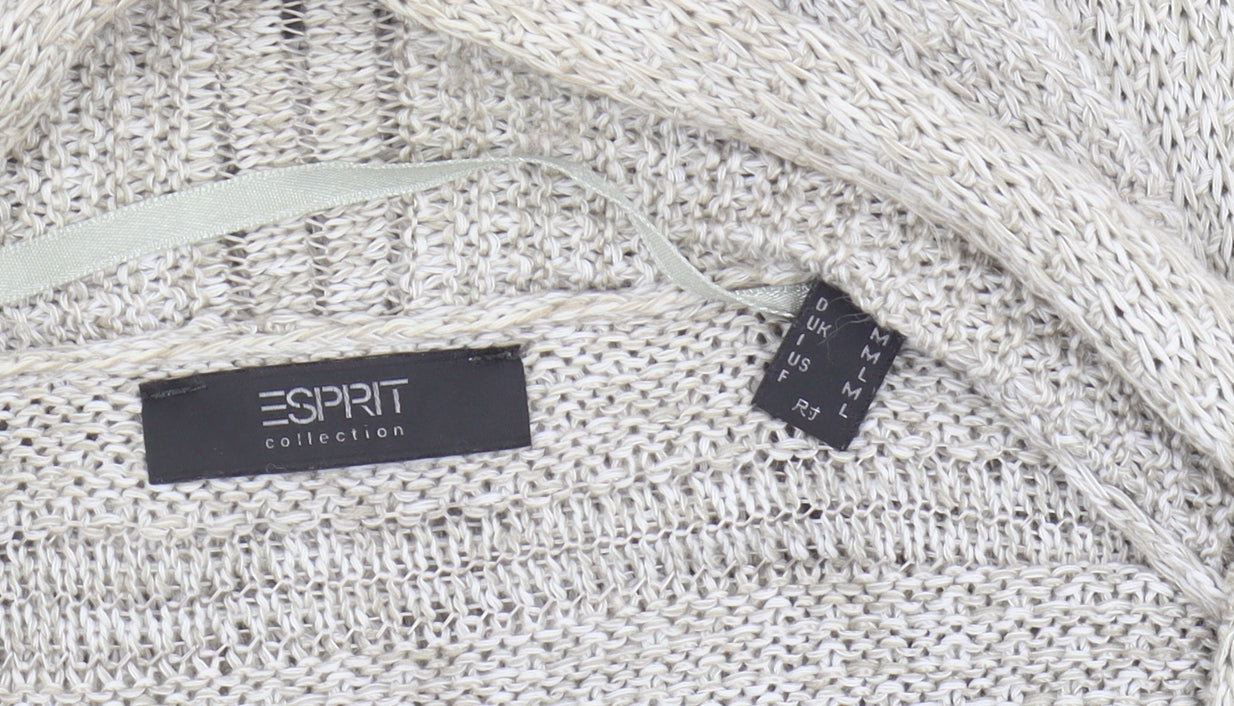 Brand and care label for ESPRIT Women's Beige Open Front Cardigan M Striped