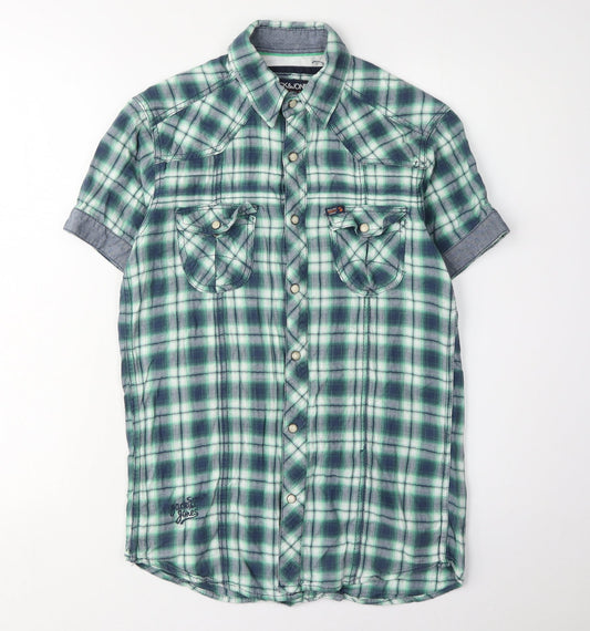 Jack & Jones Men's Green Plaid Short Sleeve Shirt S
