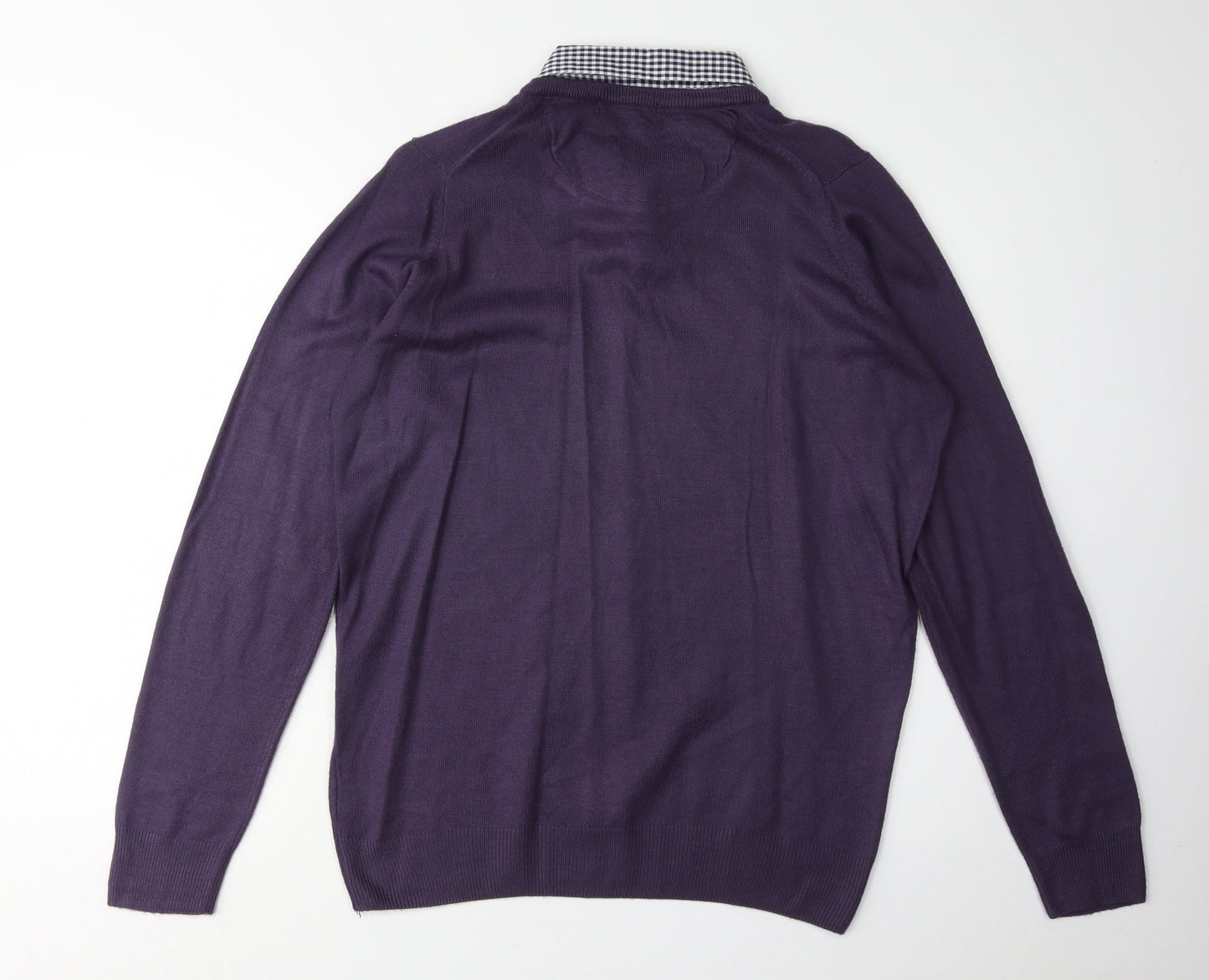 James Pringle Men's Purple V-Neck Check Jumper, Size S