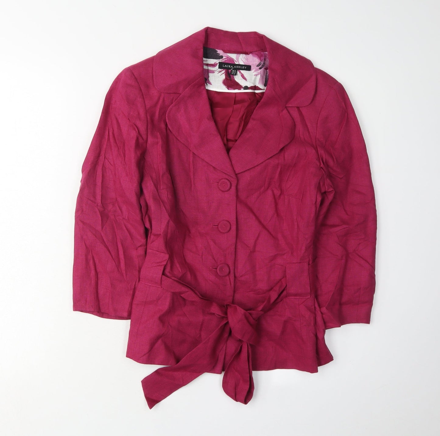 Laura Ashley Women's Pink Linen Blazer, Size S, Belted