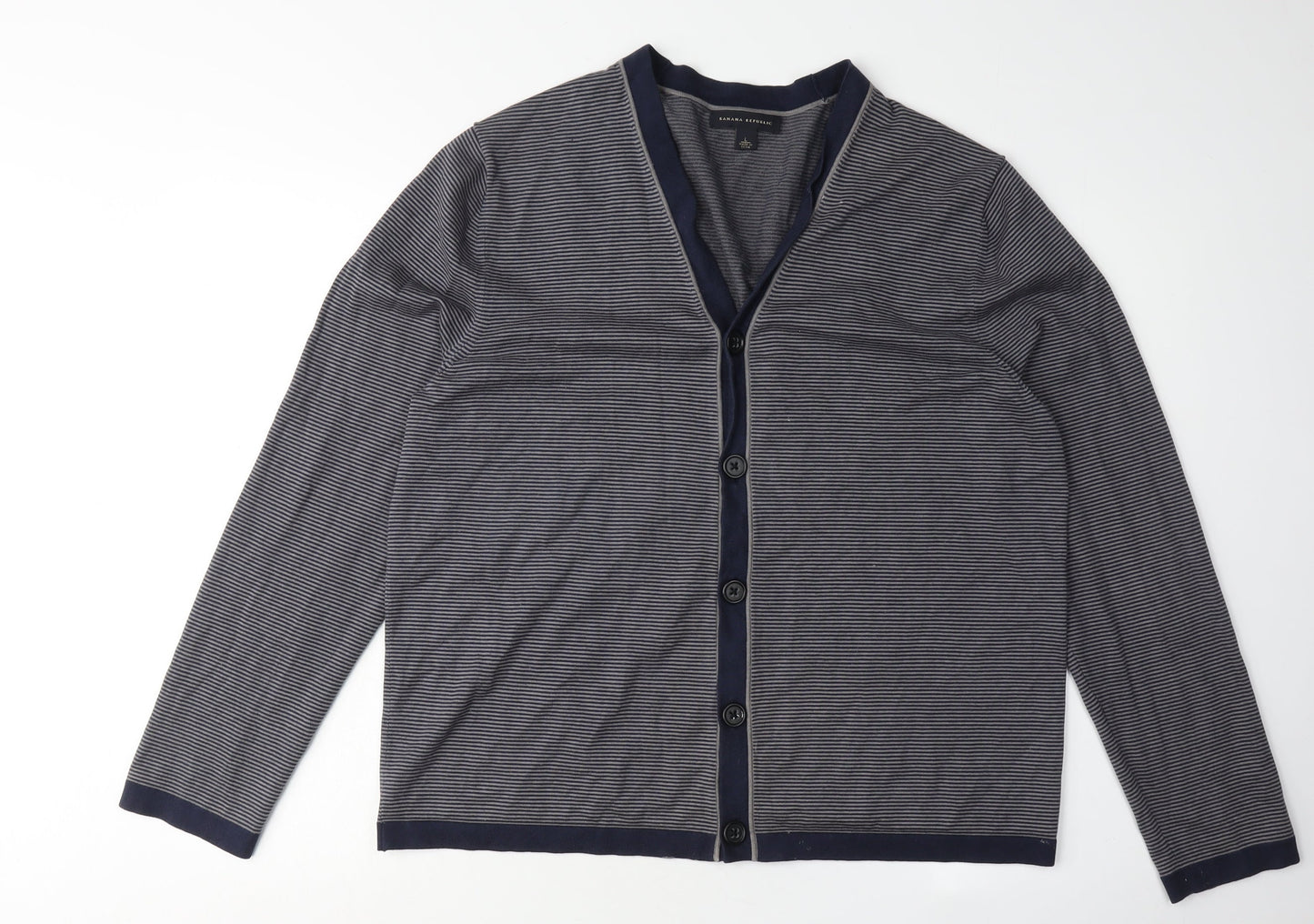 Banana Republic Men's Blue Striped Cardigan Size L